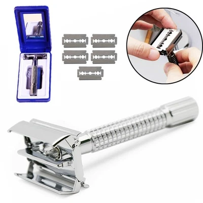 Men’s Classic Traditional Double Edge Chrome Shaving Safety Razor + 5 Blades USA - Image 1 of 4