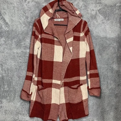 Cárdigan con capucha a cuadros frente abierto chaqueta suéter rojo Cr Absolutely Famous para mujer Foto 1 de 4