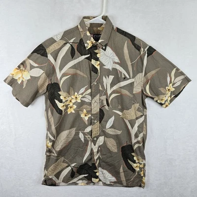 Camisa Hawaiana Chaps Ralph Lauren Para Hombres Vintage Marrón Floral Manga Corta Talla S Foto 1 de 4