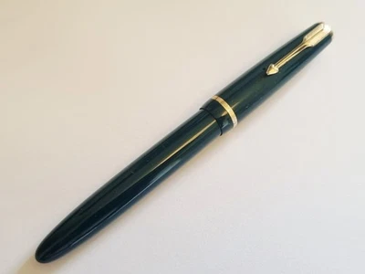 Gorgeous 1950s Parker Duofold Senior Teal & Gold Trim Fountain Pen 14ct 35 4 Nib - Image 1 of 4