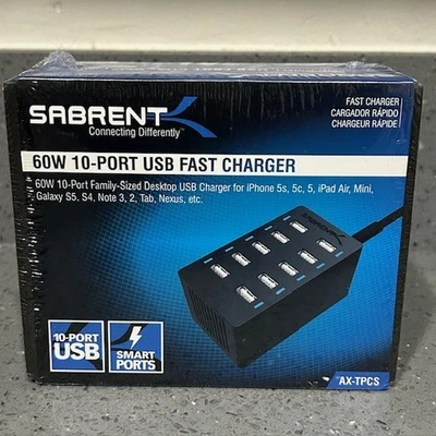 Cargador rápido USB de escritorio Sabrent 60 vatios (12 amperios) 10 puertos tamaño familiar (AX-TPCS) Foto 1 de 4