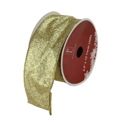 Northlight 12ct Sparkling Solid Gold Wired Christmas Ribbon Spools -2.5" - Image 1 of 3