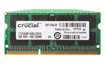 Crucial 10X 4GB 2RX8 PC3-8500S DDR3 1066Mhz 204Pin Laptop Memory RAM - Image 1 of 4