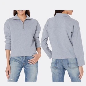 Vince Women’s Half Zip Pullover Sweater Heather Piero Blue Size M 80% Cotton - Picture 1 of 5