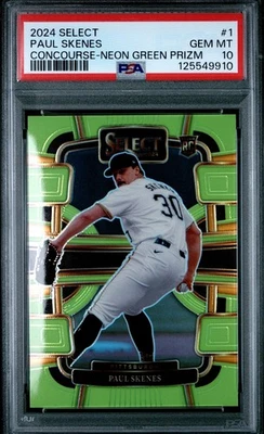 2024 PANINI SELECT CONCOURSE 1 PAUL SKENES NEON GREEN PRIZM 46/49  PSA 10 9910 - Image 1 of 2