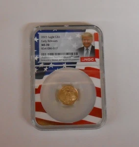 2025 EAGLE G$5 EARLY RELEASES NGC MS 70 AUTHORIZED REALTRUMPCOINS LABEL FLAG - Picture 1 of 15