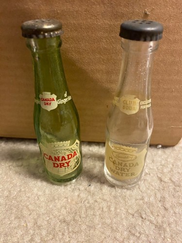 Vintage GLASS Canada Dry Salt & Pepper Shakers Ginger Ale & Sparkling Water