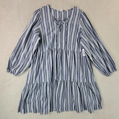 Old Navy Dress Womens XL Blue Striped NEW Tiered Shift Nautical Coastal Beachy - Image 1 of 4