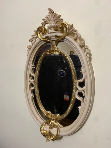 Rococo Mirror Gilt & Cream Painted 20" x 12" Oval EuroMarchi Italy Cover
