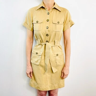 Diane von Furstenberg Size 2 (6 8) Taupe Beige Bowman Silk Blend Safari Dress - Image 1 of 4