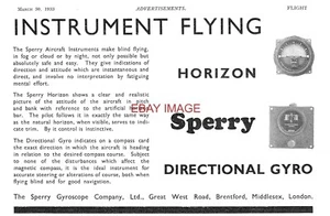 1933 Advert SPERRY Gyroscope Co Ltd. 'Blind Flying' Aircraft Intruments Print Ad - Picture 1 of 1