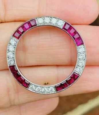 14K White Gold Plated 2Ct Pink Ruby Lab Created Diamond Art Deco Brooch Pin - Image 1 of 4