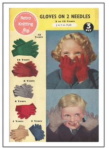 Guantes para niños 1940/50 patrón de tejido vintage - Imagen 1 de 1