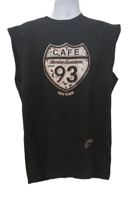 Harley Davidson men's cafe 93 new york muscle black tee sleeveless  New - Image 1 of 2