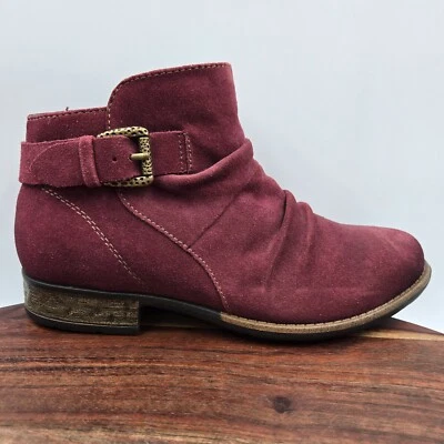 Earth Avani Billings Boots Women's 8W Wide Red Suede Comfort Zip Pleated Booties - Image 1 of 4