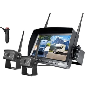 Digital Wireless DVR 7" Quad Split screen Monitor 2 IR Reversing Camera Rv Kit - Picture 1 of 18