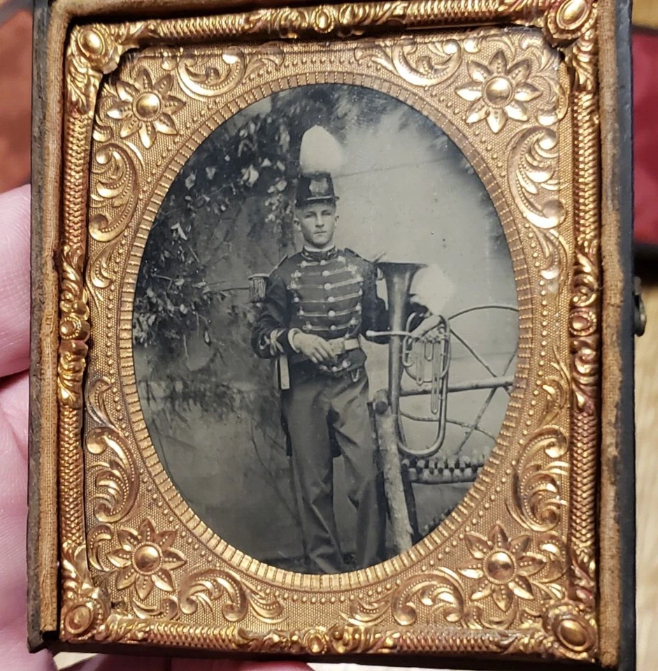 Early Militia State early war uniform or Band Member tintype post Civil War - Image 1 of 1