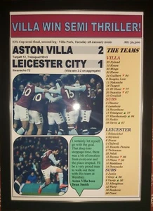 Aston Villa 2 Leicester City 1 - semifinal de la Copa EFL 2020 - impresión enmarcada - Imagen 1 de 2