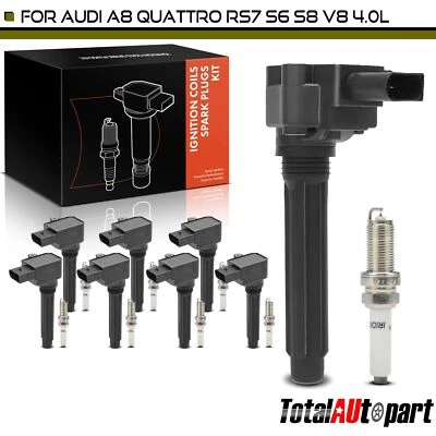 Bobina de encendido de 8 piezas y bujía de iridio para Audi A8 Quattro RS7 S6 S8 4,0 L Foto 1 de 4