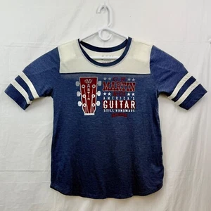 Camiseta Lucky Brand Martin & Co America's Guitar Raglán Mujer L Azul Blanco - Imagen 1 de 5