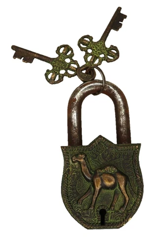 Camel Engraved Door Lock Antique Vintage Style Handmade Brass Padlock Home Décor Cover