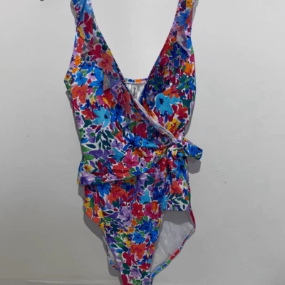 Tommy Bahama Women's Multicolor Floral Surplice Wrap Lined Swimsuit Size 12 - Image 1 of 4