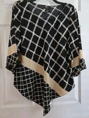 Alfani Asymmetric Satin Top Blouse Shirt Women Size Medium Black 3/4 Sleeve - Image 1 of 3