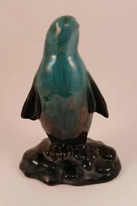 Vintage Blue Mountain Pottery Penguin Figurine Teal Drip Glaze Ceramic Art - Picture 1 of 11