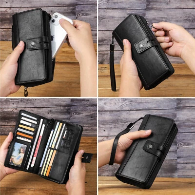 CONTACTS Men Leather Long Wallet Clutch Bag 28 Card Holder Coin Cellphone Pocket - Image 1 of 4
