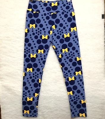 LuLaRoe Leggings Adulto OS Talla Única (Talla 2-10) Disney Azul Minnie Mouse Amarillo Lazo Foto 1 de 4