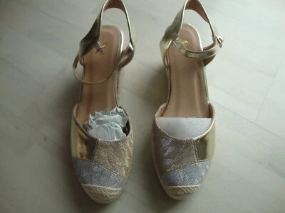 Espandrillos Schuhe Sandalen Sandaletten Gr. 40 neu Glitzer silber gold - Bild 1 von 4