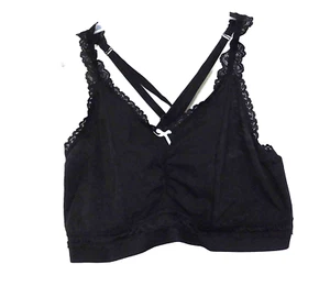 Cacique Wirefree Lined Bralette Bra 18/20 Black Lace Strappy CrossBack - Picture 1 of 6