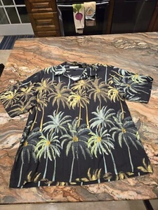 Camicia di seta hawaiana Tommy Bahama uomo grande nera cocco campeggio crociera Vacay - Foto 1 di 8