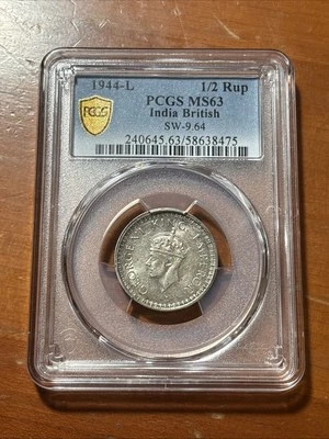 India British 1944 L 1/2 Rupee - PCGS MS 63 - SW-9.64 - Image 1 of 4