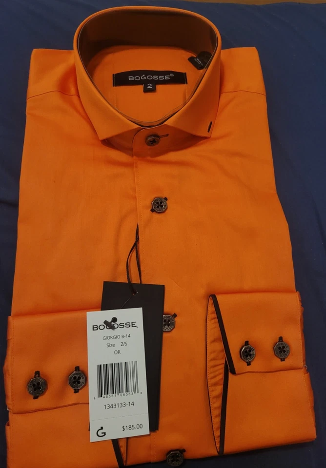Bogosse mens orange giorgio long sleeves dress shirt size 2 small - Image 1 of 1