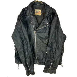 Vintage 1990s Excelled Leather Biker Jacket Size 46 Tall Black Full Zip Bomber - Picture 1 of 7