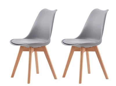 Set of 2 Dining Chairs Padded Seat with Wooden Legs Kitchen Office Living Room - Image 1 of 4