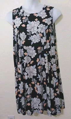 Allison/Brittney*Black White Peach Floral Lgtwgt Dress*Size 2X*Round Nk*Slvless* - Image 1 of 4