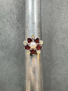 5.5g RS Sterling Silver 925 Pearl, Garnet & Citrine Ring Size 8.25 Jewelry Lot H - Picture 1 of 11