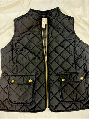 NWT women’s St. John’s Bay Black Full Zip puffer Jacket Vest Coat, XL Pockets - Image 1 of 4