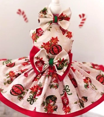 DOG HARNESS DRESS W/ MATCHING HAIR BOW CHRISTMAS BELLS FREE SHIPPING - Image 1 of 4