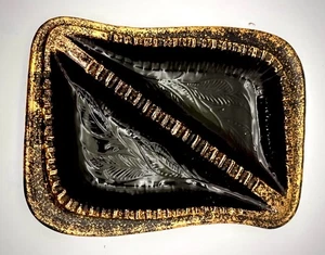 VTG MCM Ceramic Black And Gold Ash Trinket Tray Leaf California USA Large - Picture 1 of 24