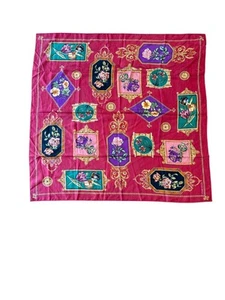 Foulard en soie Ellen Tracy imprimé floral rouge et multicolore 100% soie 22"x22" vintage - Photo 1/4
