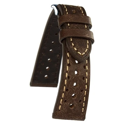 Cinturino orologio in pelle traforato rally racing marrone nero 18 19 20 21 22mm - Immagine 1 di 4