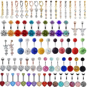 NewBelly Button Rings Dangle Crystal Rhinestone Navel Bar Barbell Body Piercing - Picture 1 of 75