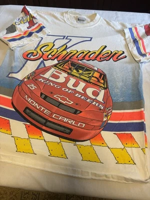VINTAGE KEN SCHRADER #25 BUD KING OF BEERS NASCAR ADULT L T-SHIRT HENDRICKS - Image 1 of 4
