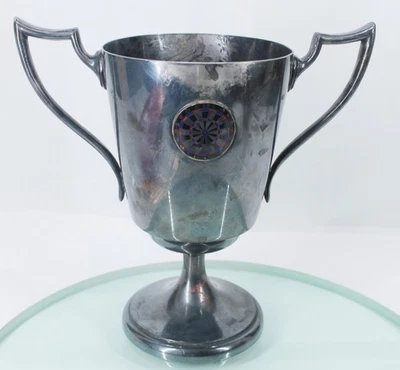 VINTAGE Silver Plate WALKER & HALL SHEFFIELD DOUBLE HANDLE TROPHY DART BOARD! - Image 1 of 4