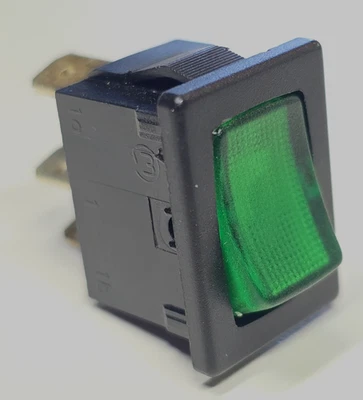 Mini On/Off Rocker Switch w/ Green Indicator 6A 12V SPST Sustained RV Bus Auto - Image 1 of 4