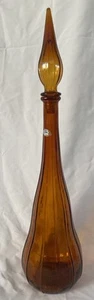 Vtg MCM Italian Guildcraft 21.5" Ribbed Gold Amber Glass Decanter Genie Bottle - Picture 1 of 12
