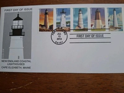 AUTOGRAPHED US 4791-4795 New England Coastal Lighthouses  FDC 2013 KOSLOW CACHET - Image 1 of 3